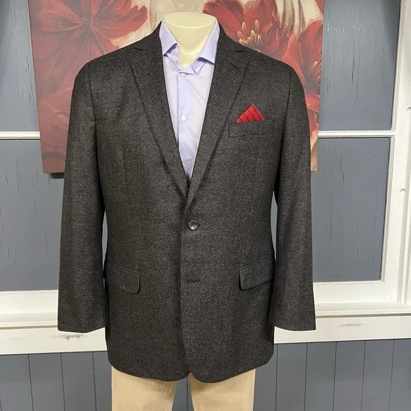 Brooks Brothers 👉Altered👈 Wool Cashmere Blazer Mens 43R Dark Gray/Brown